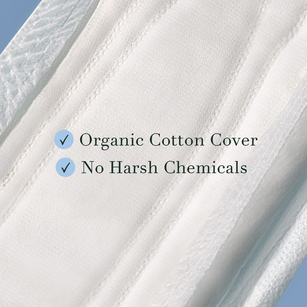 Rael Incontinence Pads for Women, Organic Cotton Cover, Postpartum Essential, Heavy Absorbency, Bladder Control, 4-Layer Core with Leak Guard Technology, Long Length (Moderate, 30 Count)