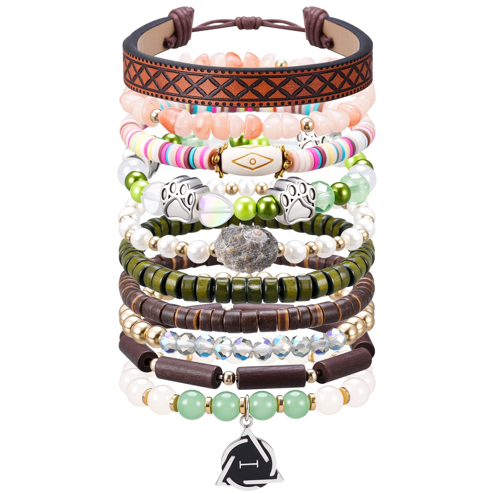 Nosiny 10pcs Therian Bracelets Fairy Grunge Stacking Leather Beaded Stretch Bracelet Therian Pride Symbol Accessory with Paw Designs for Cosplay Gift