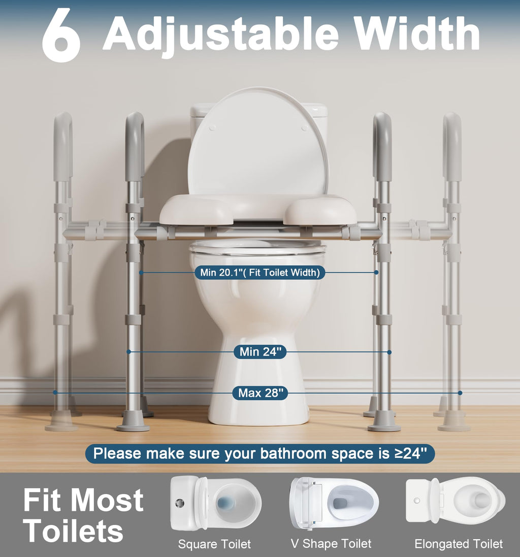 HOMLAND Raised Toilet Seat with Handles, 400 LBS Toilet Seat Risers for Seniors with Dual-Crossbar Support, Adjustable Height & Width Handicap Elevated Toilet Riser Fit Any Toilet, Gray