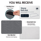 Stone Bath Mat for Bathroom, Diatomaceous Earth Shower Mat, Quick Dry, Grey
