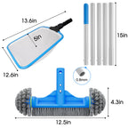 TidyMister 3PCS Cleaning Kit - 12.5'' Brush With Round End & 11'' Skimmer Net Fine Mesh & 5.7 Feet Thick Aluminum Pole 5-Segment, for Above Ground & Inground Pools Ponds