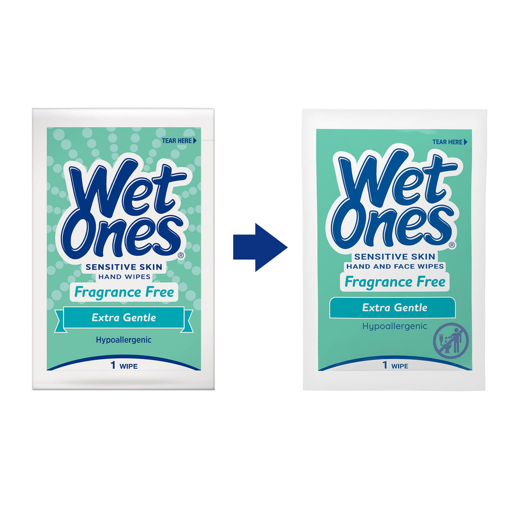 Wet Ones Hand and Face Wipes Singles, Unscented for Sensitive Skin, Hand-Wipes Individually Wrapped | 24 ct, (Pack of 12)