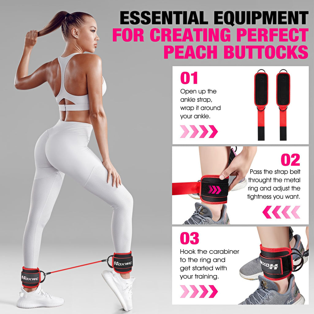 HOXWC Ankle Resistance Bands with Cuffs, Glutes Workout Equipment, Ankle Bands for Working Out, Exercise Bands for Butt Lift Women, Workout Equipment for Kickbacks Hip Gluteus Training Exercises