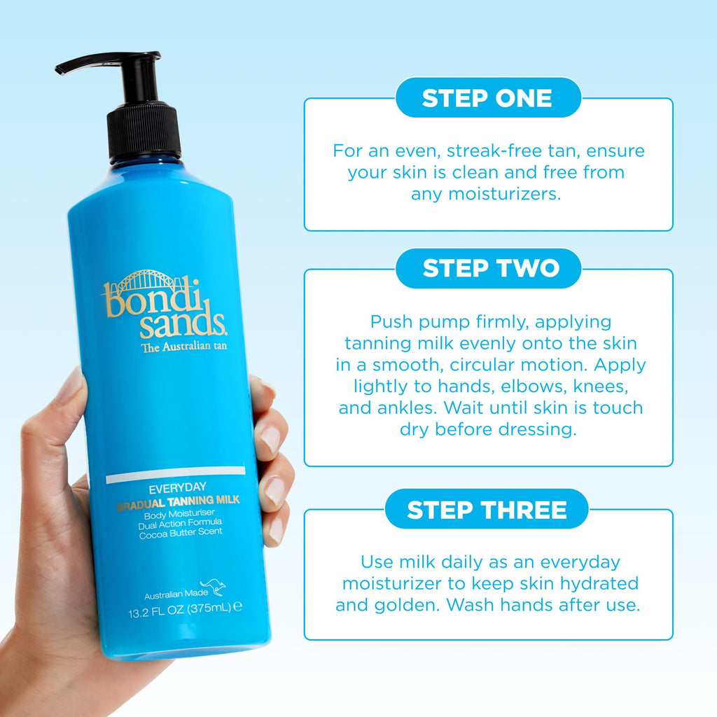 Bondi Sands Everyday Gradual Tanning Milk | Long-lasting, Tanning Body Moisturizer Enriched With Aloe Vera and Vitamin E for Glowing Skin, 12.68 Fl Oz