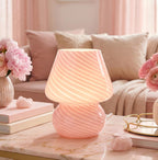ULAROOM Dorm USB Plug-in Mushroom Lamp Small Bedside Table Lamp with 3 Temperature LED Bulb, Free Dimming Nights Light for Bedroom/Living Room/Entryway/Corner/Table Decor (Stripe Pink)