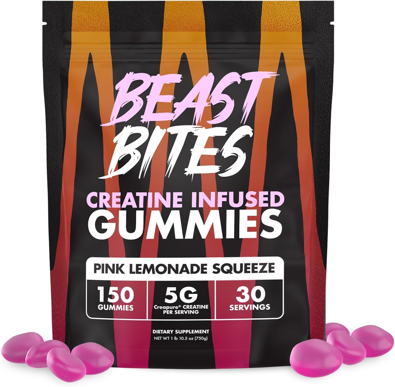 BEAST BITES - Creatine Infused Gummies - 5g Creapure Creatine Monohydrate Per Serving - NSF Certified for Sport - 30 Servings (Pink Lemonade)