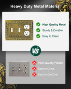 TREEWELL 2-Pack Combo Double Toggle/Single Duplex Outlet Covers, Paisley Pattern Decorative Switch Plates and Outlet Covers, 4 Gang Antique Brass Metal Wall Plates, Corrosion Resistant