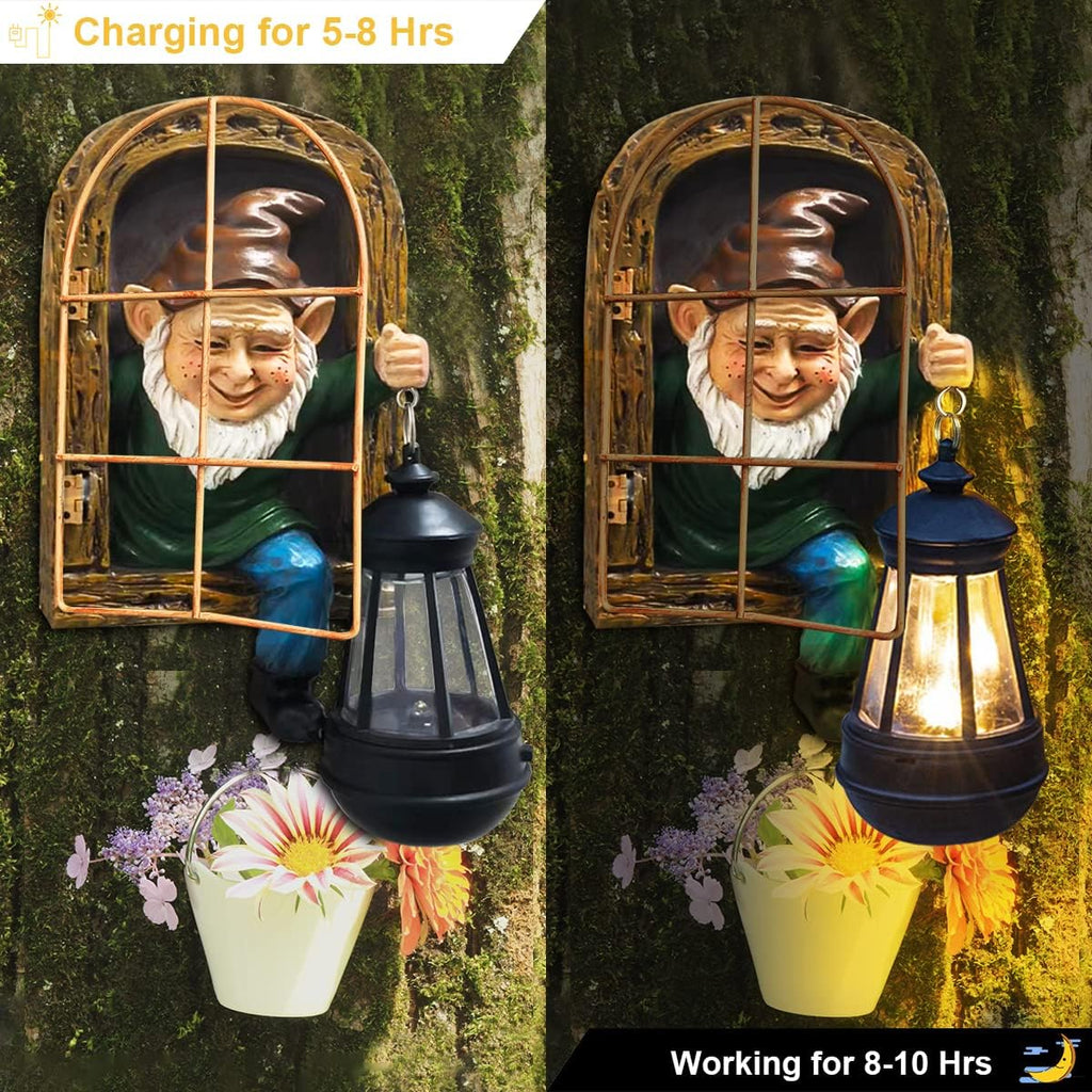 REYISO 10'' Garden Gnome Statue with Solar Lights :Outdoor Tree Decor