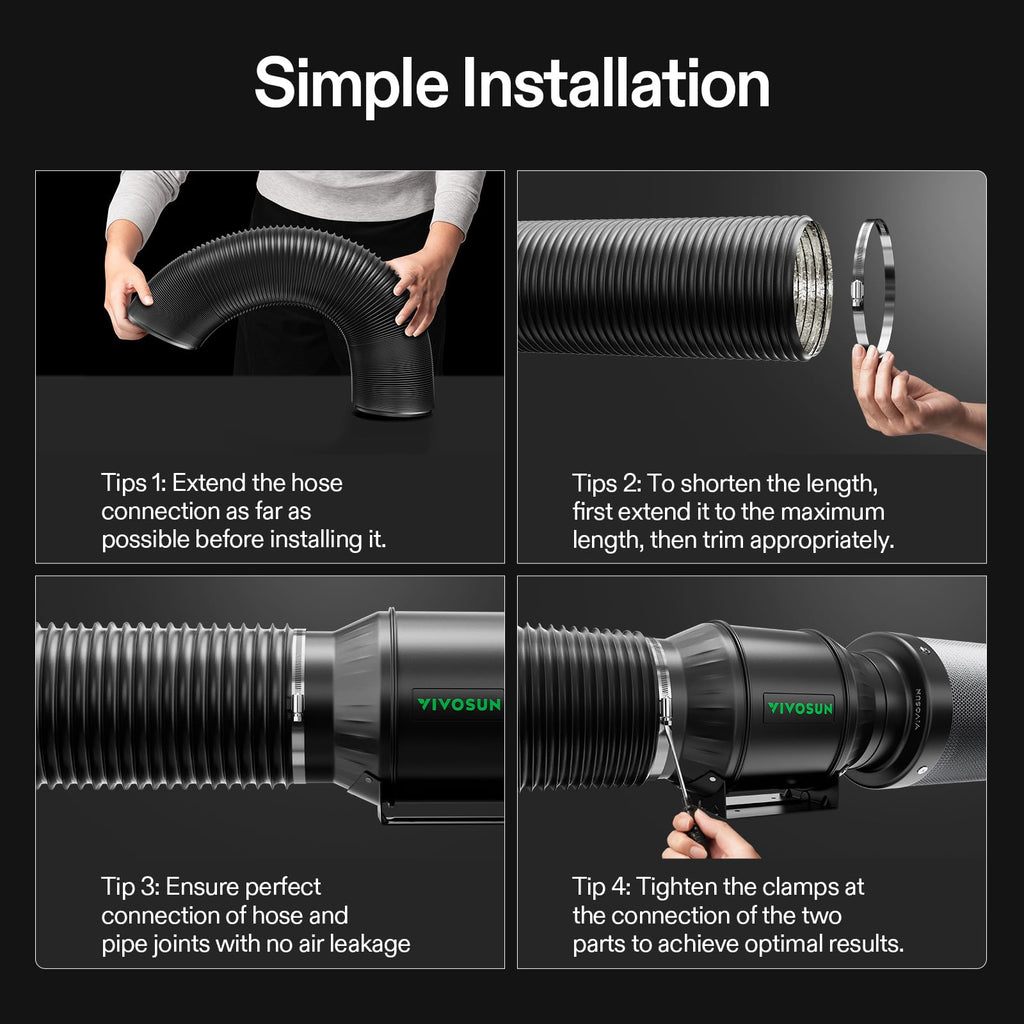 VIVOSUN 4'' Flexible Aluminum Duct, 25 FT Long Heavy-Duty Multi-Layer Air Hose for HVAC Ventilation, Dryer Vent Hose for Grow Tents and Duct Fan Systems, 2 Clamps Included