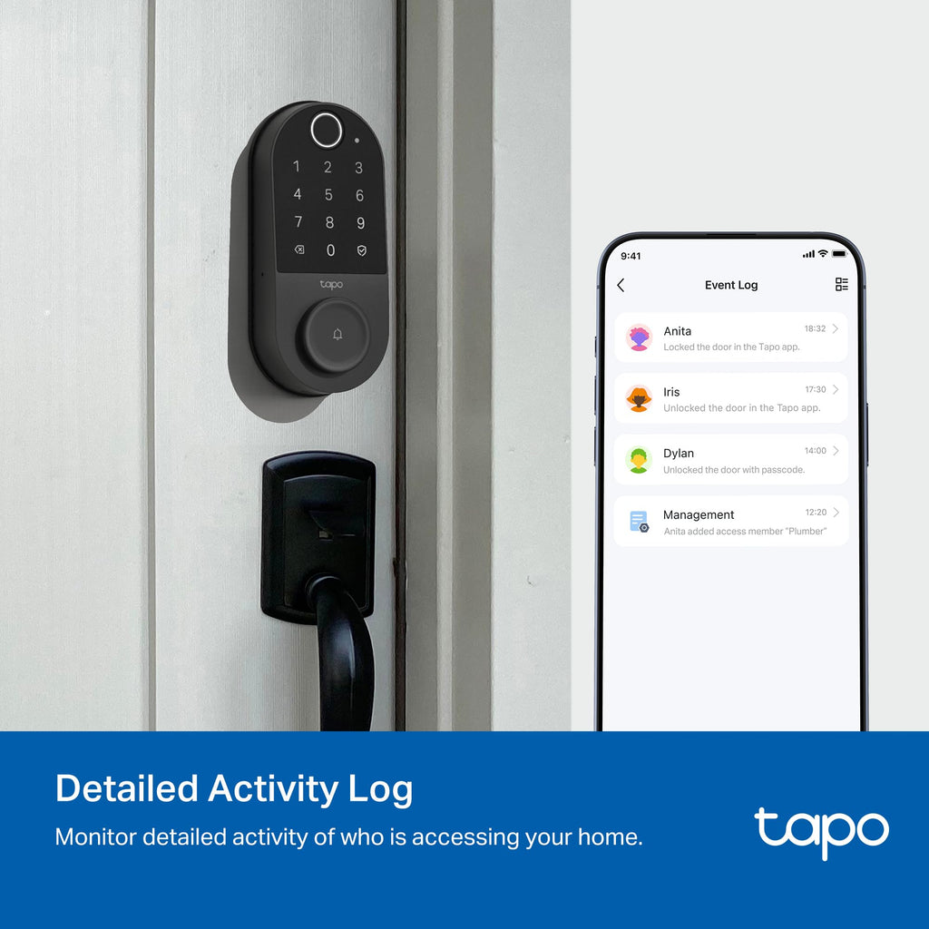 Tapo Smart Wi-Fi Door Lock, Deadbolt | Keyless Entry, Fingerprint Recognition, Touchscreen Keypad & in-App Monitoring with Scheduled Access|1-Year Rechargeable Battery | BHMA Grade 2 | DL110