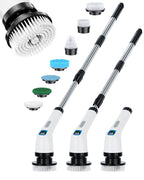 Electric Spin Scrubber, IPX7 Shower Scrubber 7 Replaceable Brush Heads-90Mins Work Time, 2-Speed Adjustable Bathroom Scrubber 3-Height Adjustable Handle Cordless Tub Scrubber for Bathtub Kitchen Glass