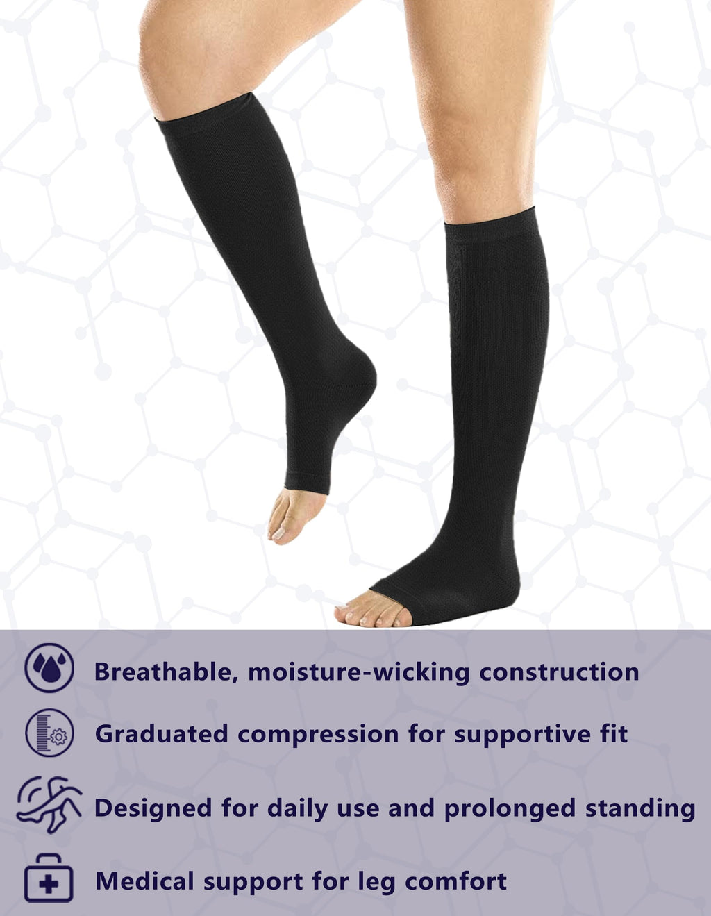 +MD 2 Pairs 20-30 mmHg Compression Socks for Women & Men, Knee High Open Toe Stockings, Graduated Support & Comfort Hose Nude/ Black, 3X-Large