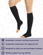 +MD 2 Pairs 20-30 mmHg Compression Socks for Women & Men, Knee High Open Toe Stockings, Graduated Support & Comfort Hose Nude/ Black, 3X-Large