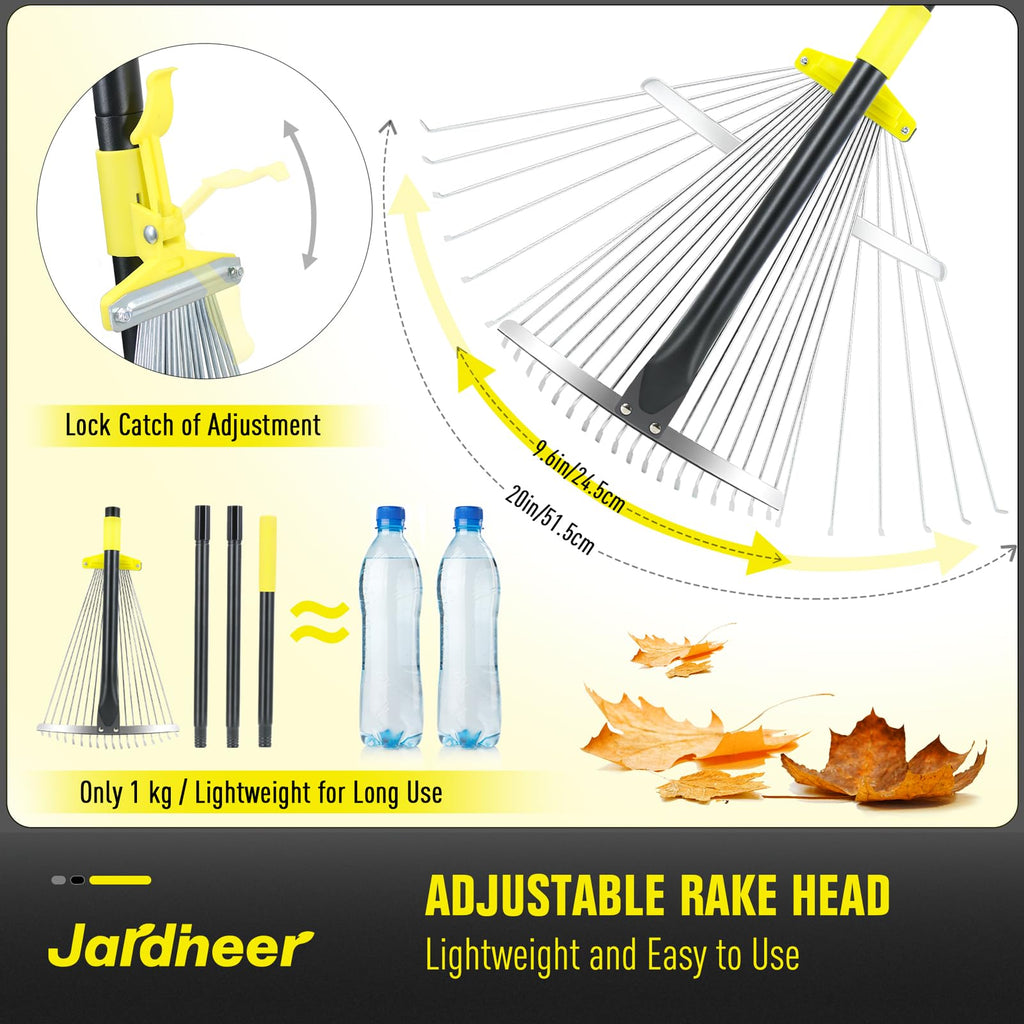 Jardineer Adjustable Leaf Rake, Expandable Lightweight Metal Yard Rakes