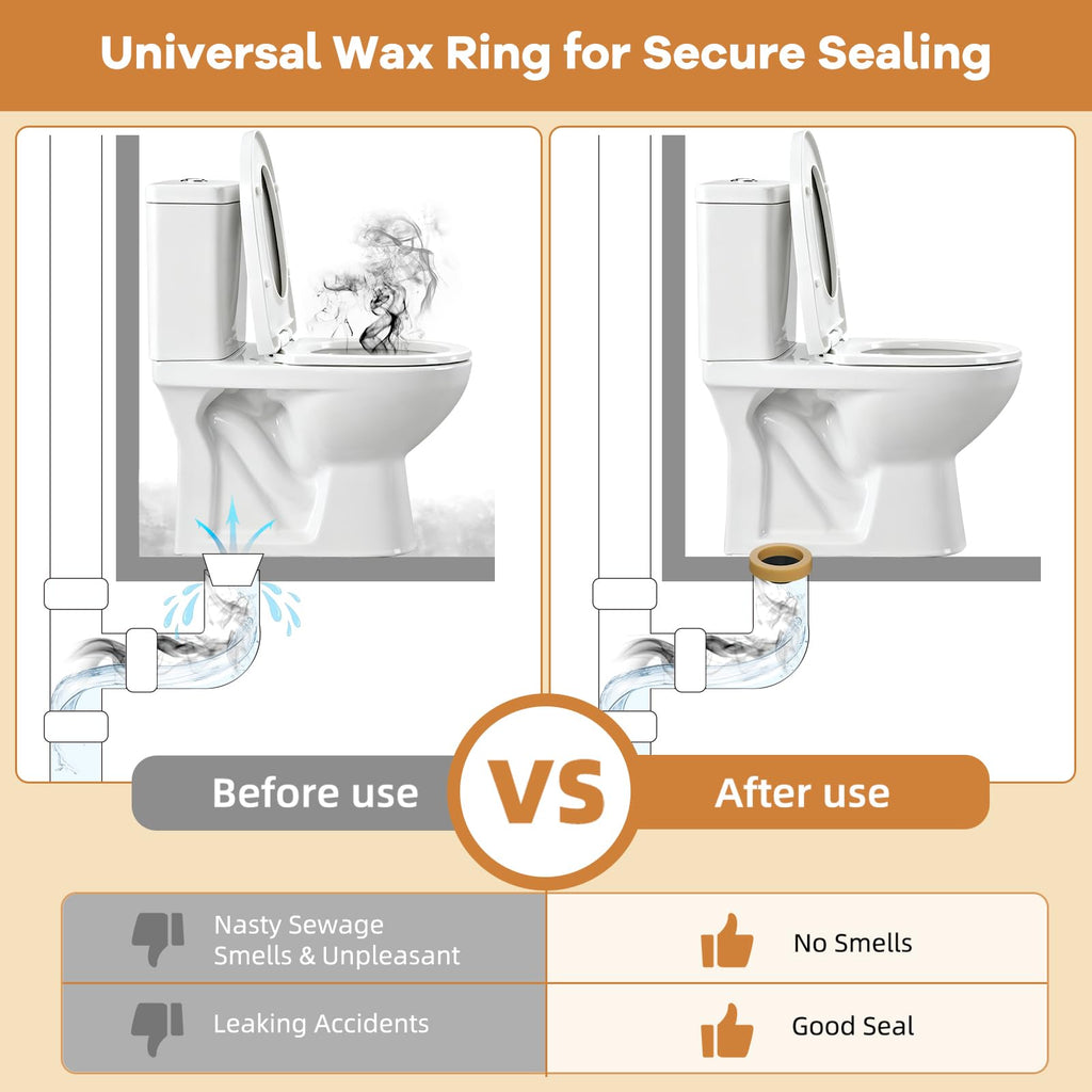 Hibbent Extra Thick Toilet Wax Ring Replacement Kit, Universal Toilet Seal Ring with Brass Bolts and Toilet Bolt Covers, PE Toilet Flange Fits 3 Inch and 4 Inch Drain Pipes