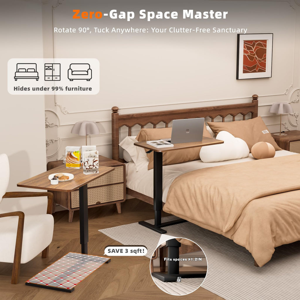 NIUTN Overbed Bedside Table with Wheels, Adjustable Hospital Over Bed Table, Rolling Laptop Table, Medical Bed Side Table