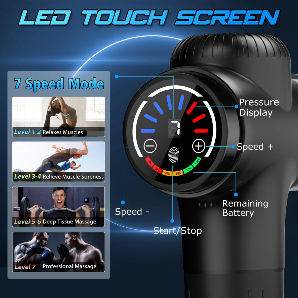 TOLOCO Massage Gun Deep Tissue, Percussion Massage Gun with 10 Replacement Heads, Super Quiet Portable Electric Massager for Athletes, Relax, Fathers Day Dad Gifts, Black