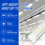 XLNYUUI Led Shop Lights,4FT LED Light 50W 6000K 7000LM Led Daylight,Garage Light,Linkable Clear Cover Integrated V-Shape for Garage Warehouse Workbench Workshop(6-Pack)