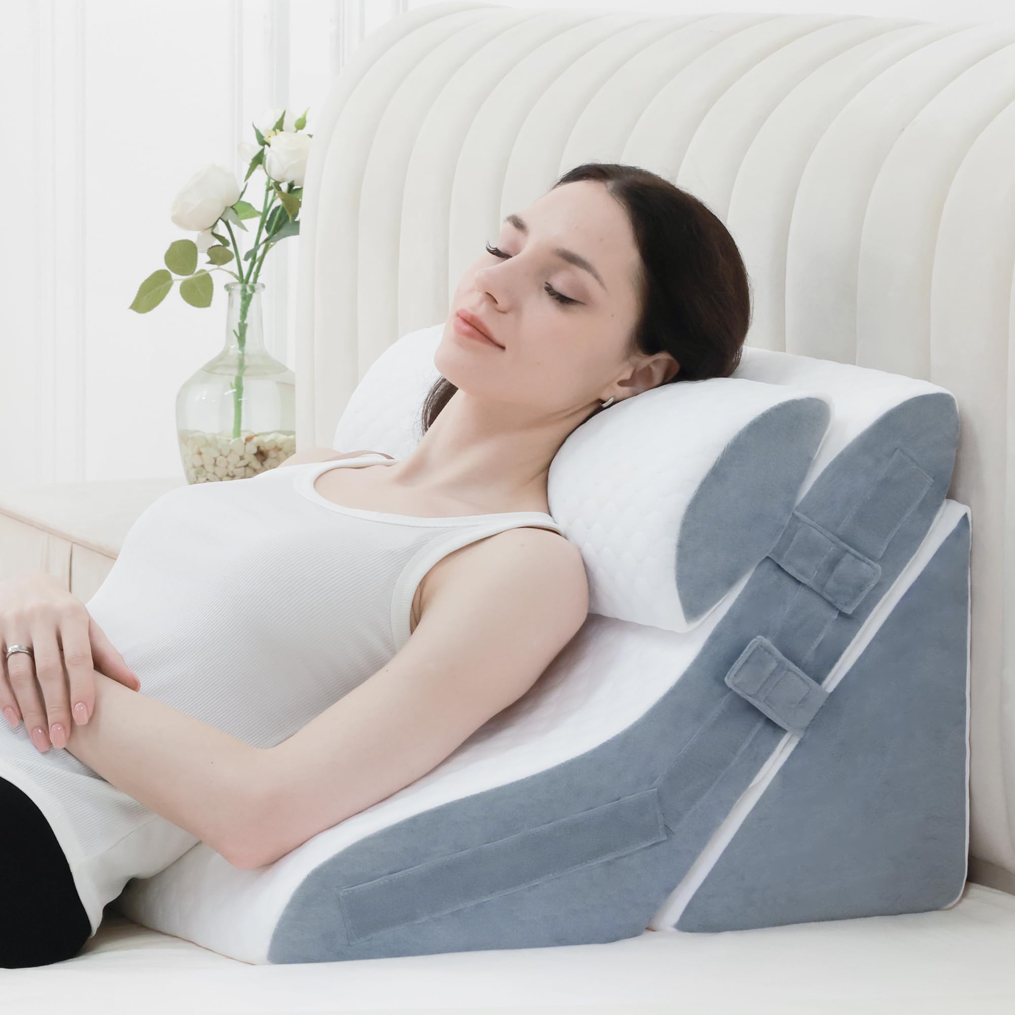 Foamalusion 3PCS Bed Wedge Pillow for Sleeping, 20-in-1 Adjustable Memory Foam Pillow Wedge for Back Leg Pain Relief, 23" Wide Wedge Pillow for After Surgery, Acid Reflux, Snoring, Back Pain