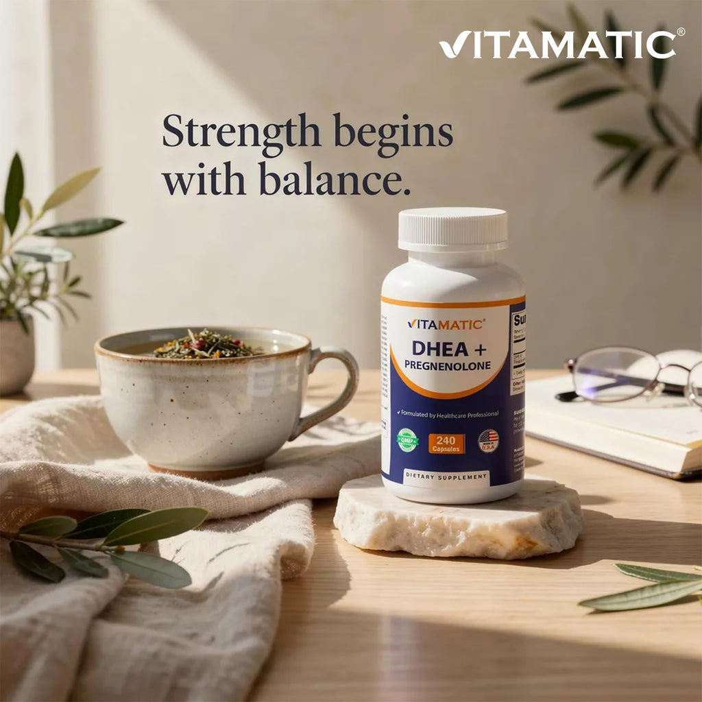 Vitamatic DHEA 100 mg + Pregnenolone 30 mg | 240 Capsules | Non-GMO | Made in USA