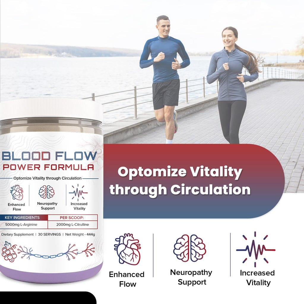 The Blood Flow Power Formula Neuropathy Drink Powder, High Concentration of L ‘Arginine and Citrulline, to Boost Circulation and Support Neurological Health – 444 Grams/30 servings