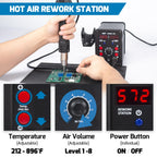 WEP 8786D-I SE Hot Air Soldering Iron Station Kit 2-IN-1 for Rework, Desoldering with Lead-Free Solder Wire, 5 Soldering Tips, 3 Hot Air Nozzles,Tweezers, Desoldering Pump
