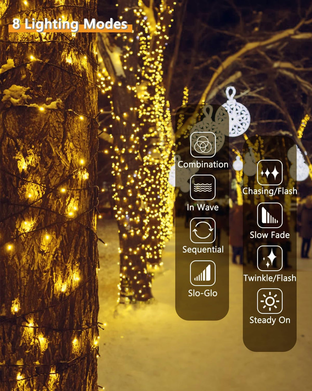 KAQ Solar String Lights Outdoor 2Pack 500LED 180FT Waterproof Warm White