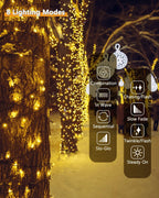 KAQ Solar String Lights Outdoor 2Pack 500LED 180FT Waterproof Warm White