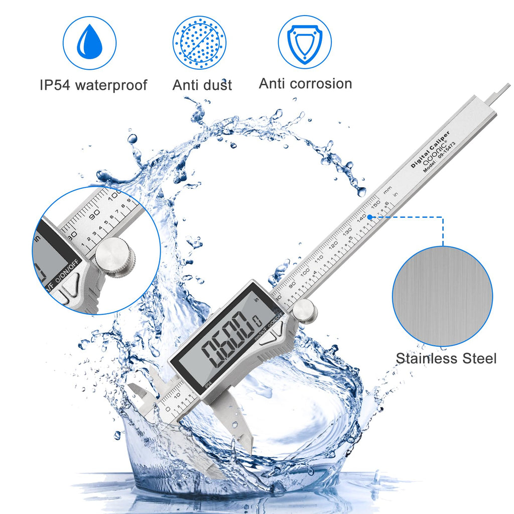 Adoric Digital Caliper, Caliper Measuring Tool Stainless Steel Vernier Caliper Digital Micrometer with Large LCD Screen, Easy Switch from Inch Metric Fraction, 0-6" Caliper Tool for DIY/Household