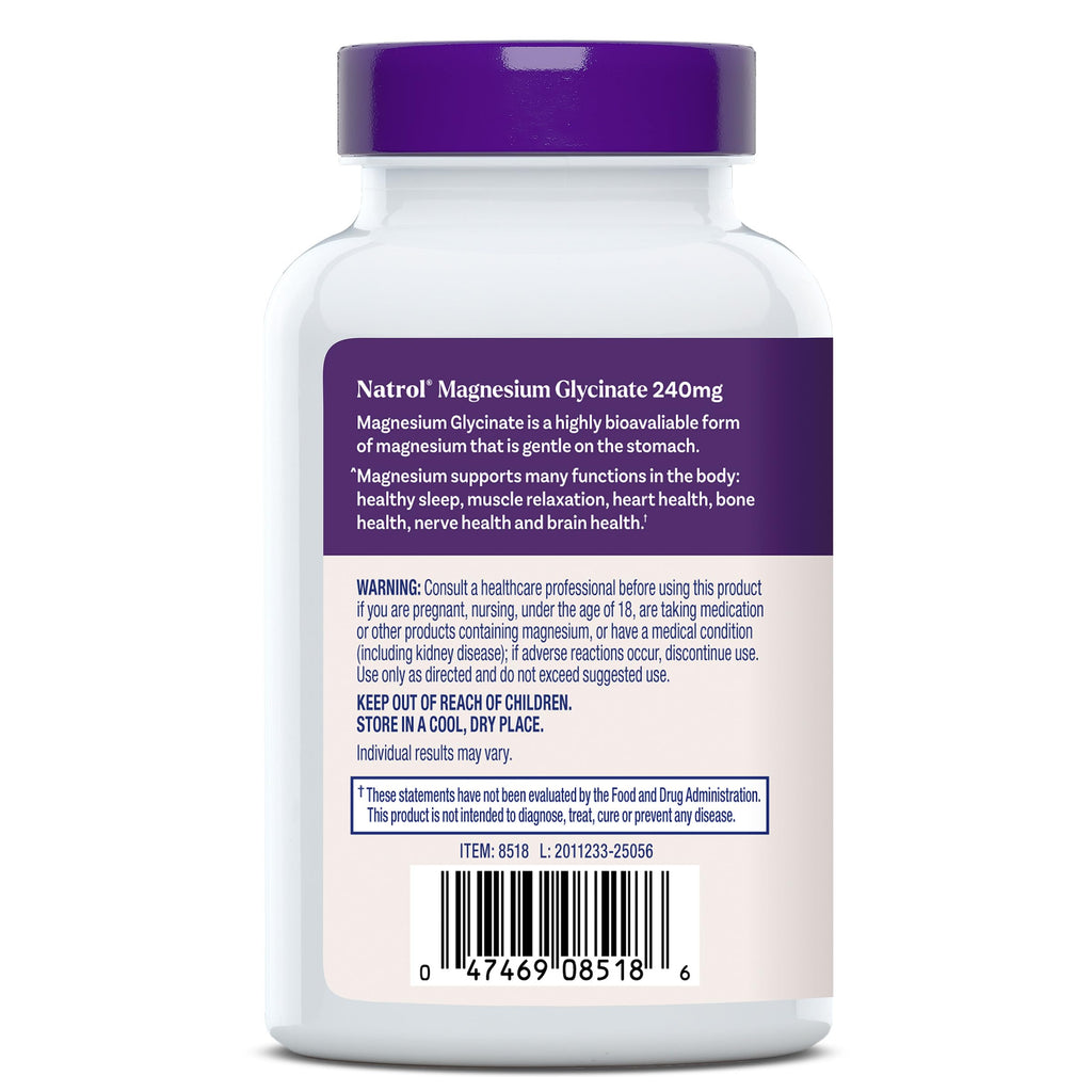 Natrol Magnesium Glycinate 240 mg, High Absorption Magnesium Supplement for Healthy Sleep and Body, 120 Capsules, Up to a 60 Day Supply