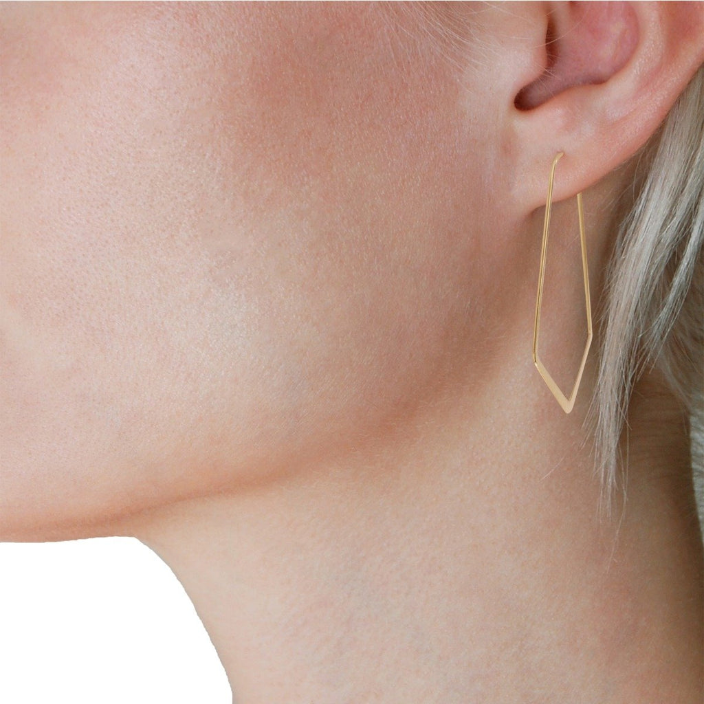 Geometric Chevron Threader Hoop Earrings for Women - 18K Gold Plated Hoops