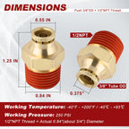 Boeray 3/8" Quick Push to Connect Fittings Brass Union Straight Joint DOT Approved 3/8" Tube OD x 1/2" NPT Thread Air Line Adapter Air Suspension Kit for Truck Trailers and Air Brake System 4pcs