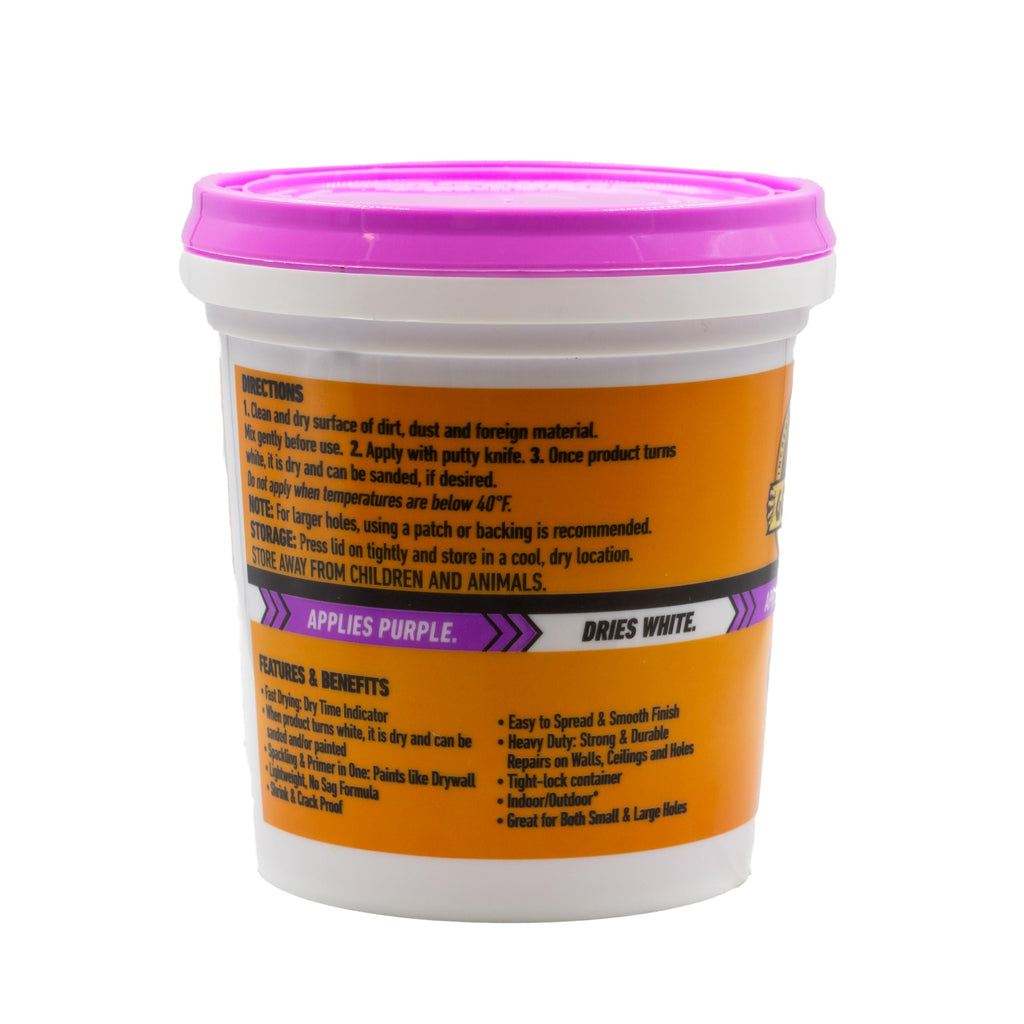 Gorilla High Performance Wall Repair Color Change, 16 Ounce Tub, Applies Purple, Dries White – Spackling & Primer in One, Shrink & Crack Resistant