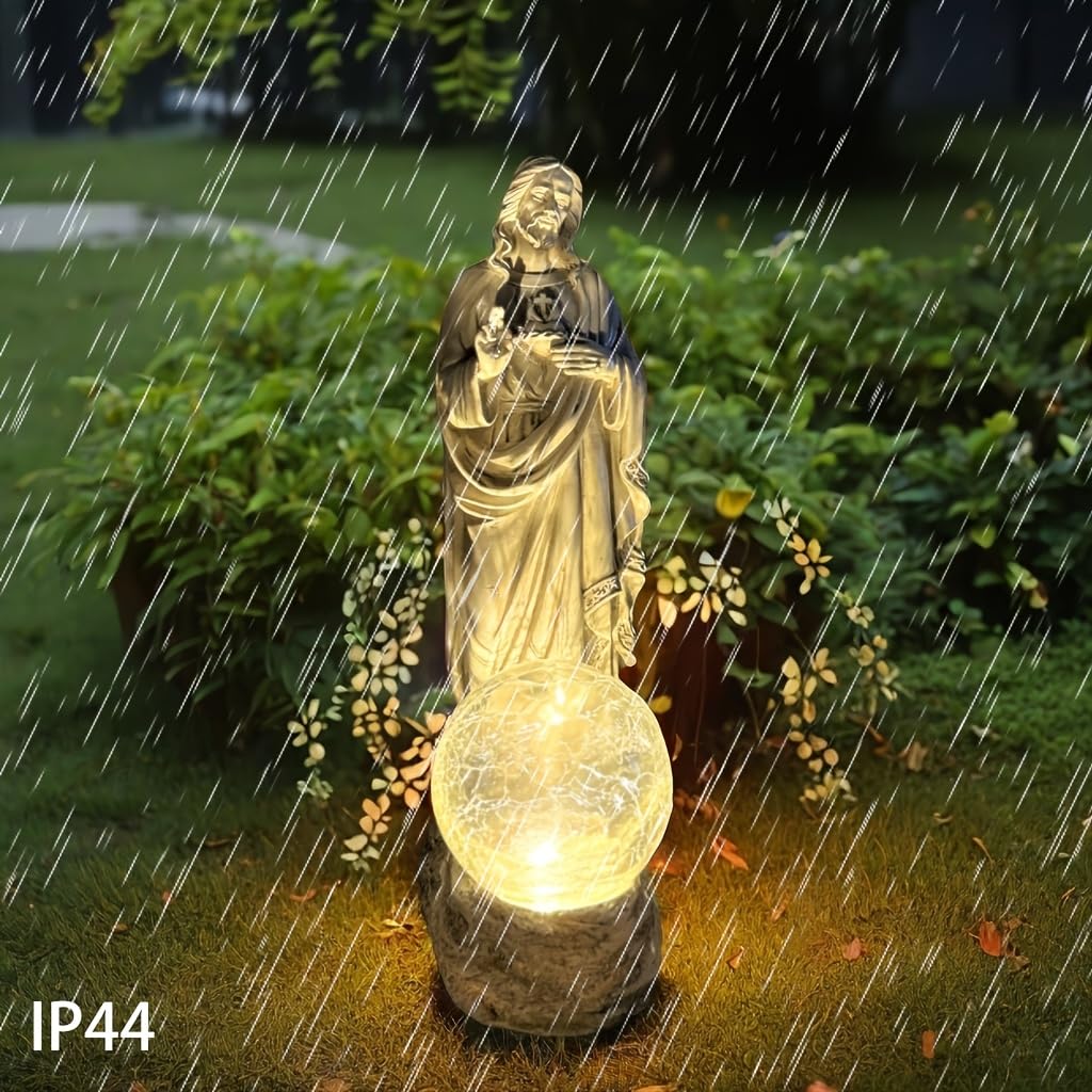 xxoasis Jesus Statue Outdoor Decor Solar Lights, Religious Garden Statue,Blessed Father Outdoor Figure for Home/Garden Decor, Gift for Men/Father(11.22" H)