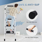 OLIXIS Step Ladder, 4 Sturdy Step Stool with Anti-Slip Pedal & Handrail