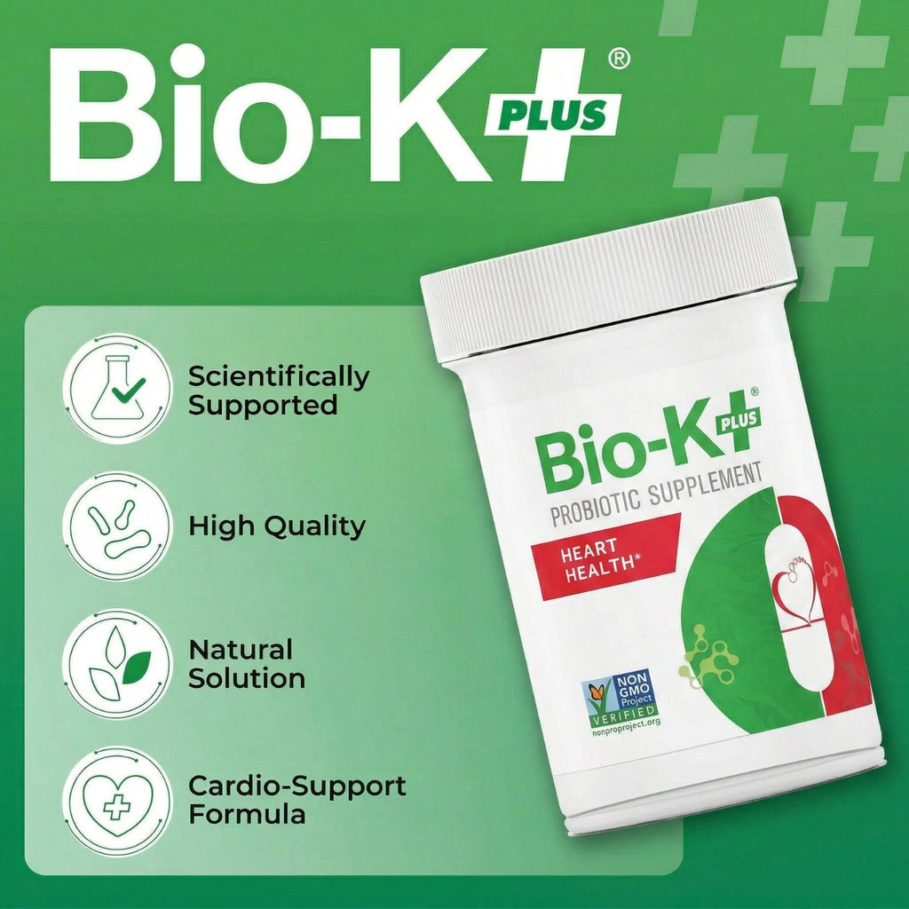 Bio-K+ Probiotics for Heart Health with Limosilactobacillus reuteri LRC – Heart Health Probiotic for Cardiovascular Support, 5 Billion CFU, Vegan, Shelf-Stable – 60 Capsules