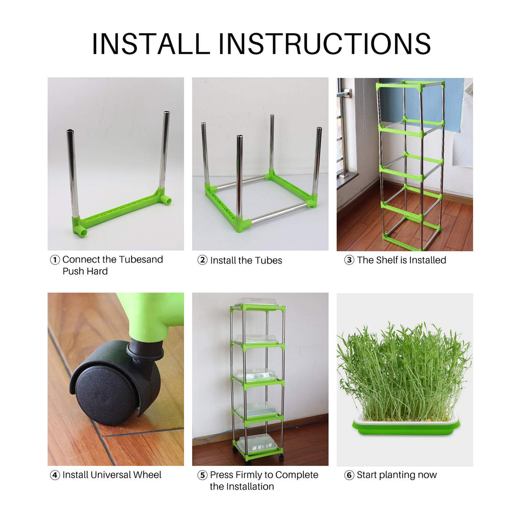 5 Layers Seed Starter Kit - Seed Sprouter Trays with Clear Lid & Stainless Steel Shelf, Soil-Free Germination Trays for Indoor/Outdoor Microgreens, Wheatgrass Mung Beans Cat Grass & Seedling Growing