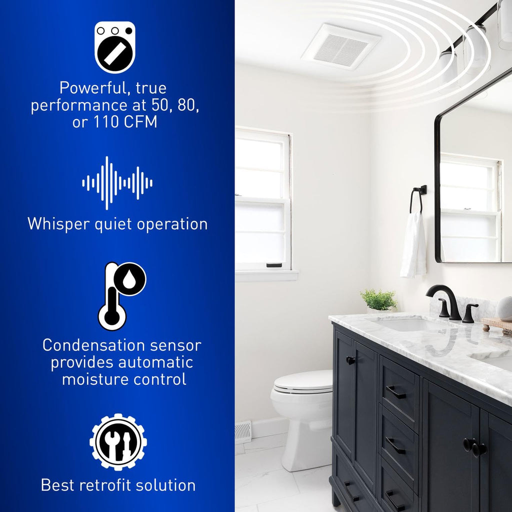 Panasonic WhisperFit Ceiling Mount Bathroom Exhaust Fan with Humidity Sensor, 50-80-110 CFM, FV-0511VFC1