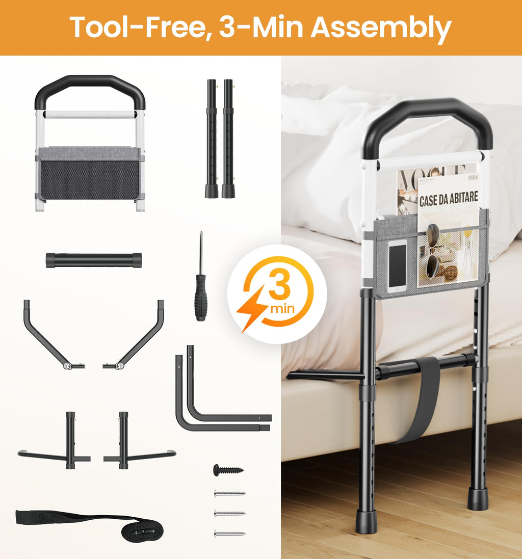 HOMLAND Bed Rail for Elderly Adults - ASTM & SGS Certified 350lbs Support, Tool-Free Setup, Fits Twin to King