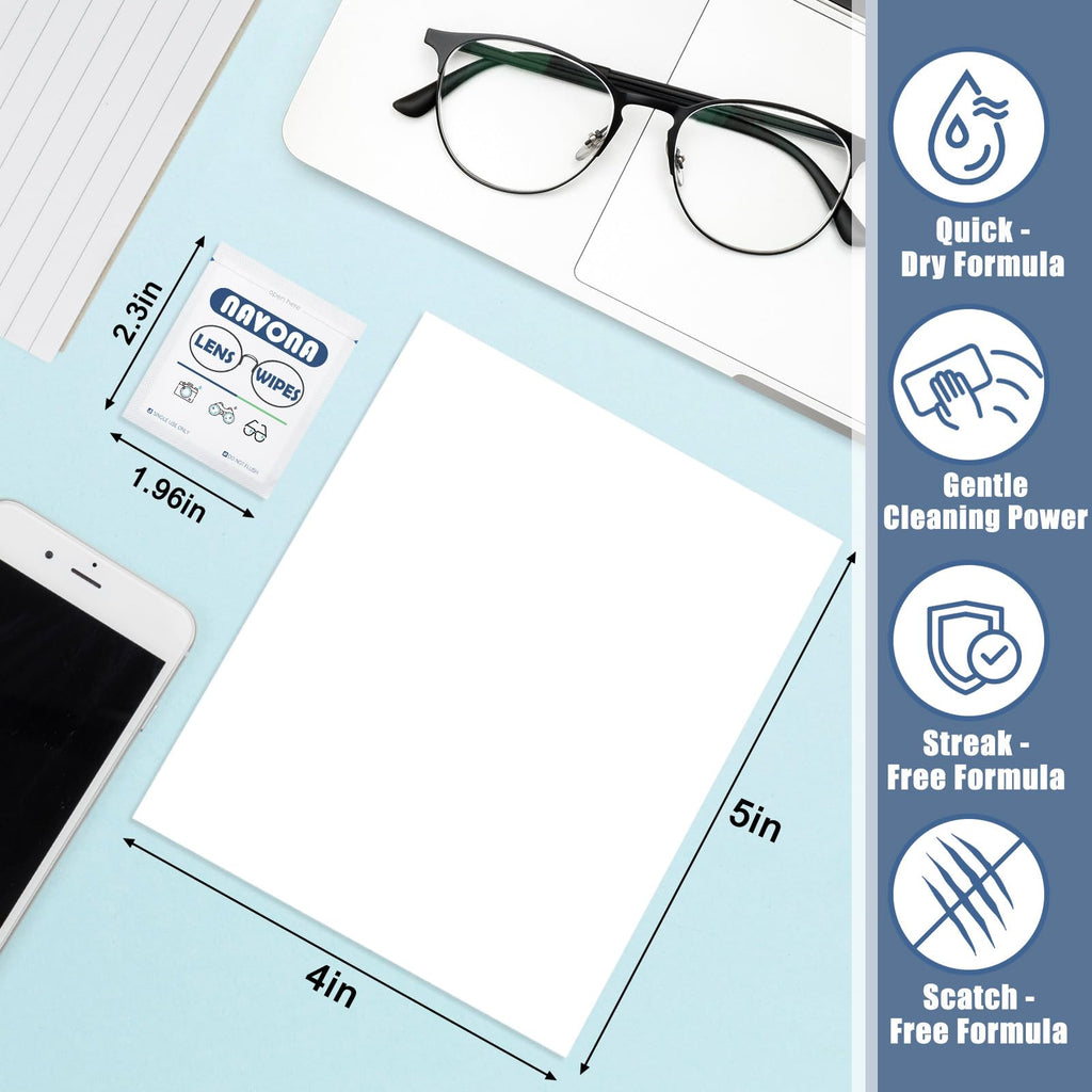 800 Count Lens Wipes for Eyeglasses – Pre-Moistened, Individually Wrapped Eyeglass Cleaning Wipes – Scratch-Free, Streak-Free Glasses Cleaner Wipes for Sunglasses & Camera Lens – Bulk Pack
