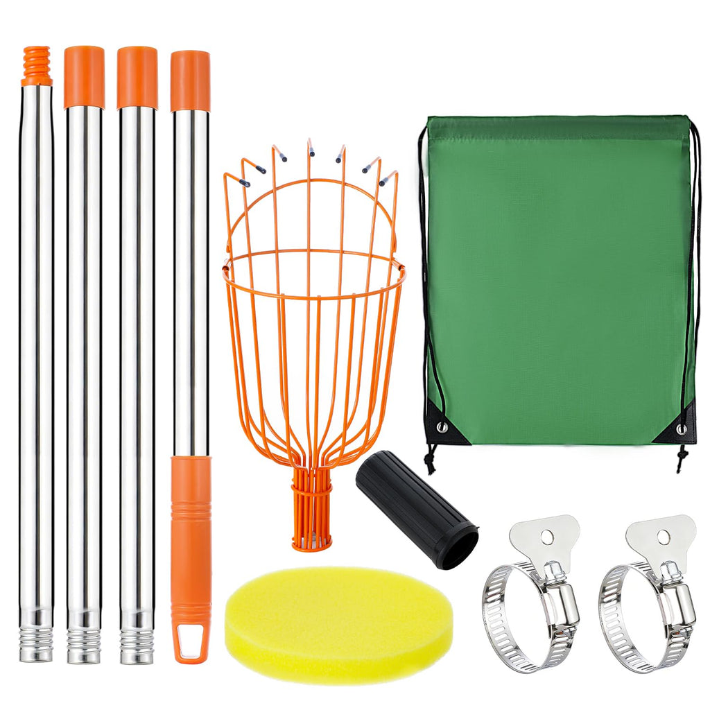 ALongwujin Fruit Picker Pole Tool with Basket Long Handle, 27-75 Inch Adjustable Fruits Picking Pole Tool for Apple Lemon Orange Mango Avocado Fruit Tree Picking