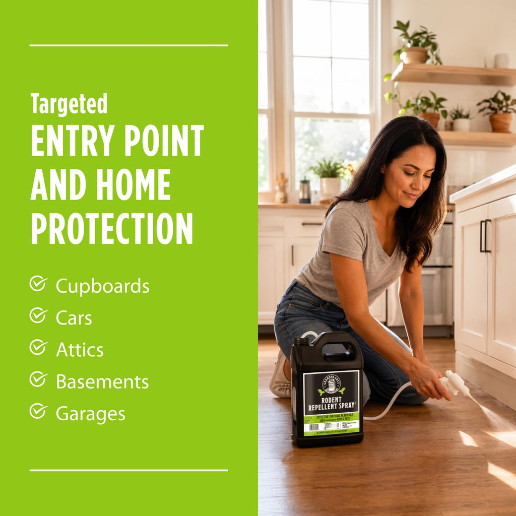 Grandpa Gus's Rodent Repellent Spray - Peppermint Oil and Cinnamon Oil Spray for Rodents & Mice - Plant-Based Mouse Deterrent for Cars, RVs, Garages & Indoor Spaces - Non-Staining Formula - 128 oz