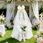 Bride Porch Goose Outfit, 3 Pcs Wedding Goose Clothes with Bow Headband, Pearl Necklace & Rose Dress, Cute Bridal Goose Costume Fits 23 Inch Lawn Statue for Yard Patio Garden Wedding Decor