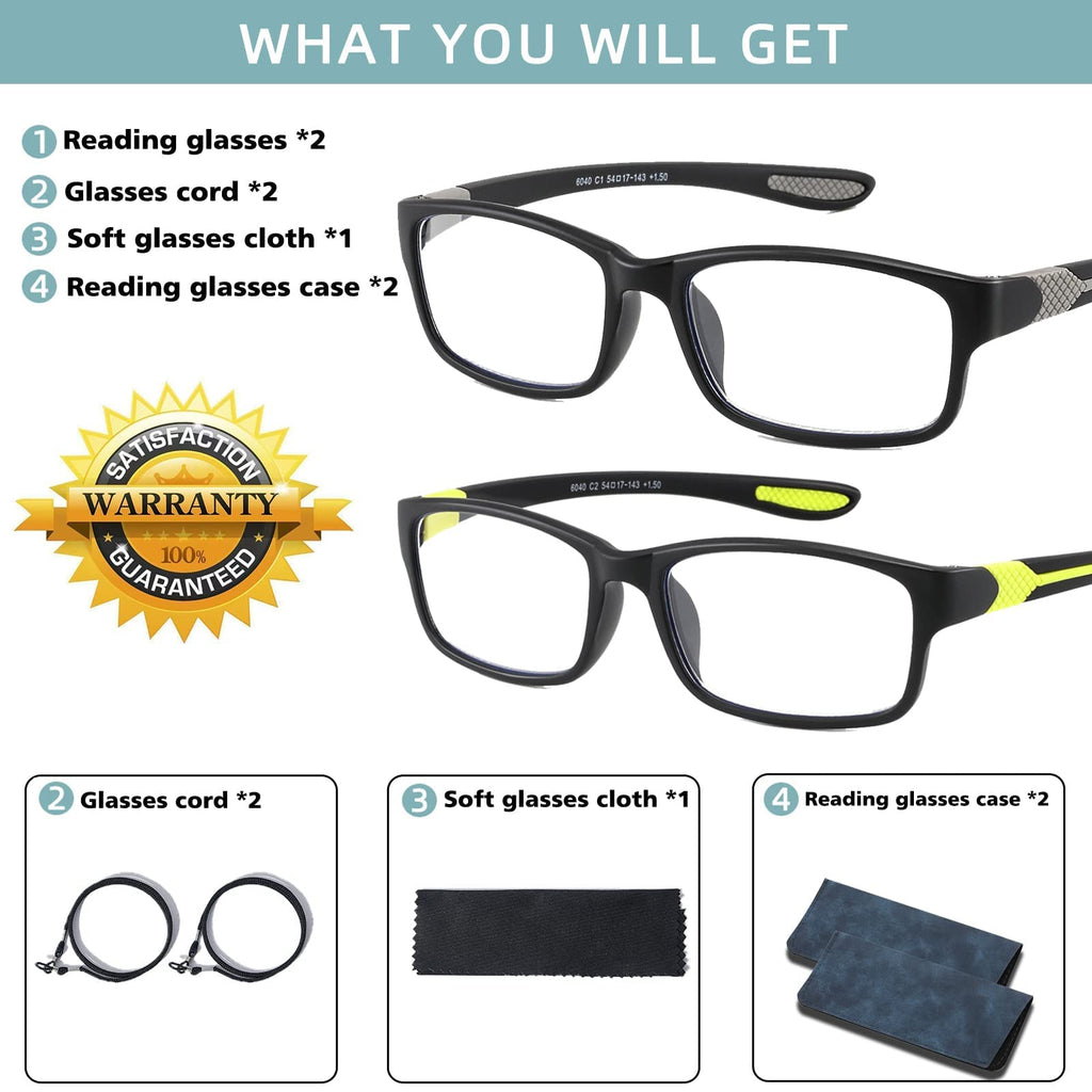 SUNAMOY Wide Reading Glasses For Men Blue Light Blocking Computer Readers Stylish Designer Sport Cheater Large Head Frame Nice Black Photochromic Tinted Dark Transition Eyeglasses 2 Packs