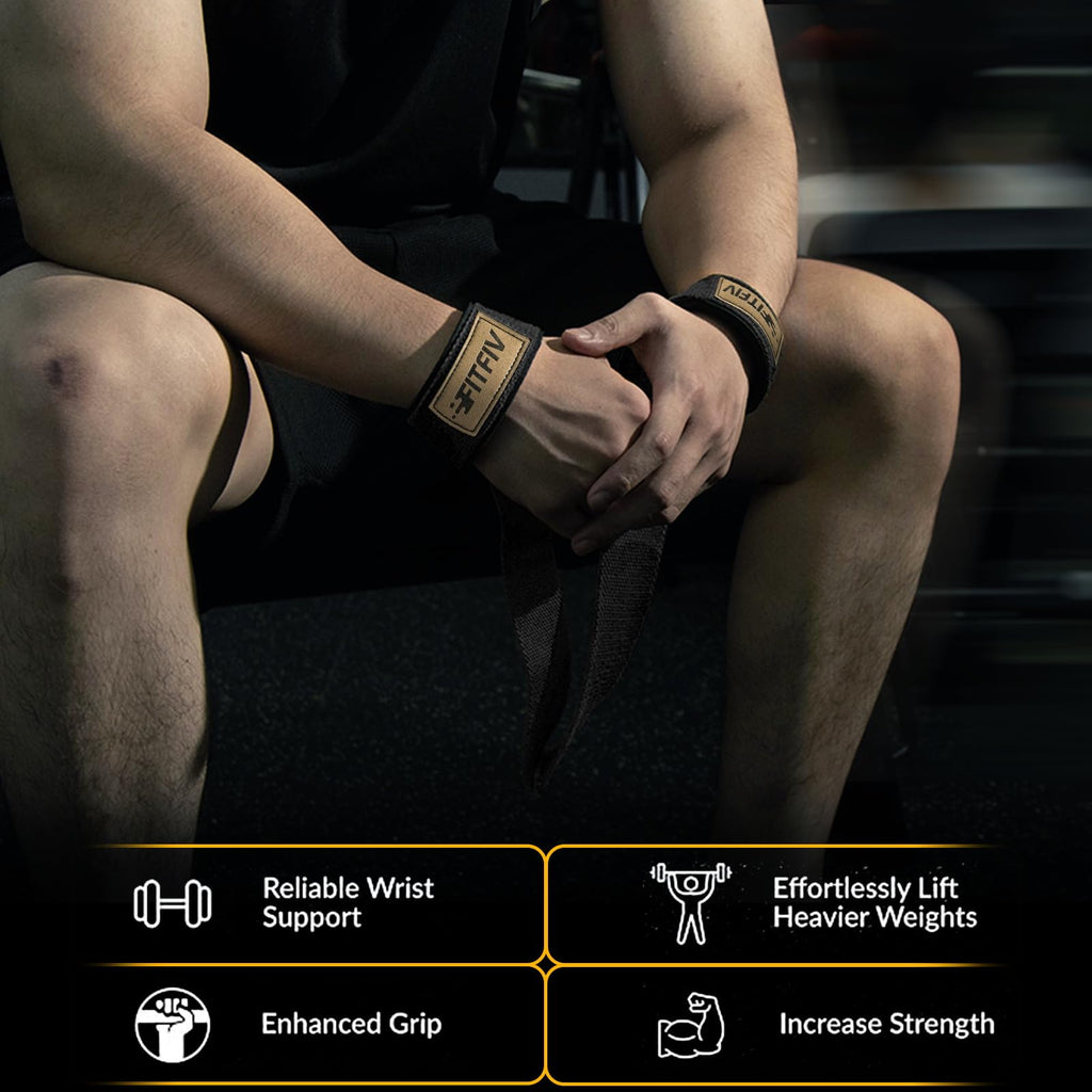 FITFIV Lifting Straps for Weightlifting, Lifting Wrist Straps for Gym Strength Training, Neoprene-padded Wrist Cushion - Men & Women