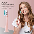 AquaSonic Genuine Icon Replacement Brush Heads | ADA Accepted | Compatible with AquaSonic Icon Toothbrush | 6 Brush Heads | for Normal & Sensitive Teeth (Light Pink)