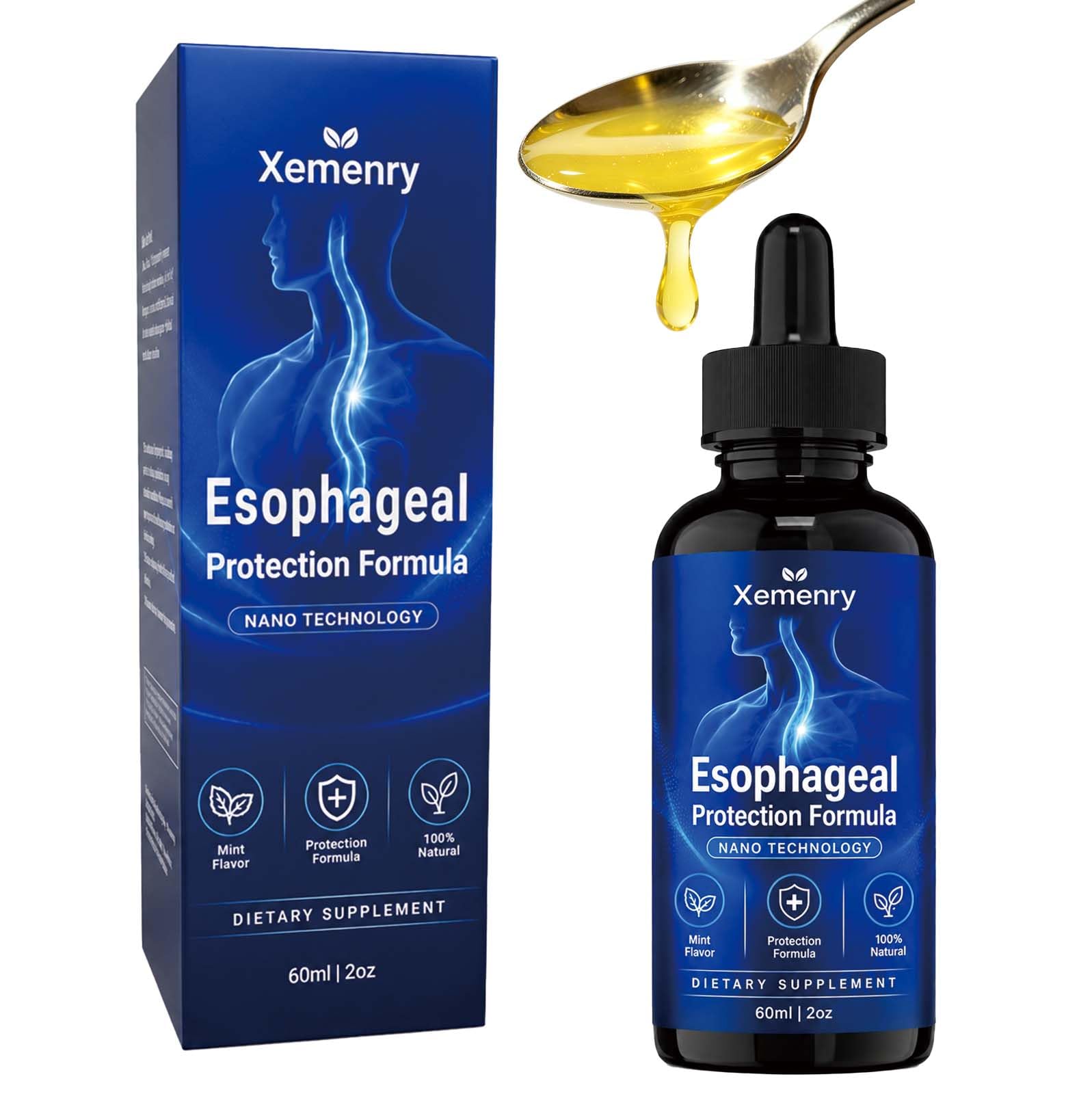 Nano Esophageal Relief Drops - Slippery Elm Bark, Zinc, L-Carnosine, L-Glutamine & Aloe Extract - Non-GMO, Dairy-Free - Relieves Digestive Irritation, Supports Throat & Stomach Comfort - 2 fl oz