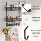 LUCYCAZ Adjustable Over The Door Hooks Organizer, Over The Door Towel Rack with 10 Coat Hooks & 2 Mesh Basket, Multi-Purpose Storage for Bathroom, Bedroom, Kitchen (Black)