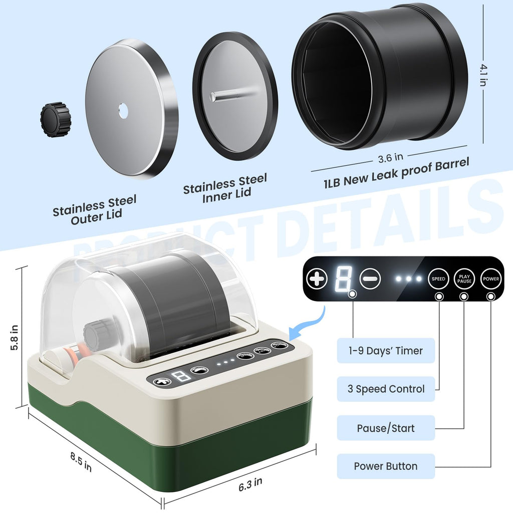 HopeRock Ultra Quiet Rock Tumbler Kit, Rock Polisher with Noise Reduction Cover for Kids, Adults & Rock Collector, 3-Speed Motor & 9-Day Timer, Great STEM Science Kit Gift for Age 8+, Boys Girls Toys