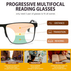 UXAOSVME Progressive Multifocus Reading Glasses Anti Blue Light Photochromic/Bifocal Reading Glasses for men UV Protection (Multifocal-Black, 2.5, x)
